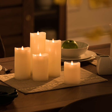 Begypt 5 Piece Unscented Flameless Ivory Pillar Candle Set with Remote